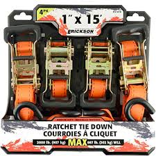 Erickson (4) Pack 1" x 15' Rachet Strap with Rubber Handle 