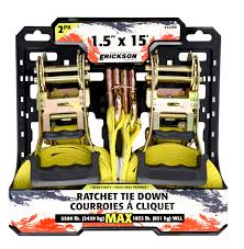 Erickson 1 1/2" x 15' Heavy Duty Ratcheting Tie-Down Strap, Yellow